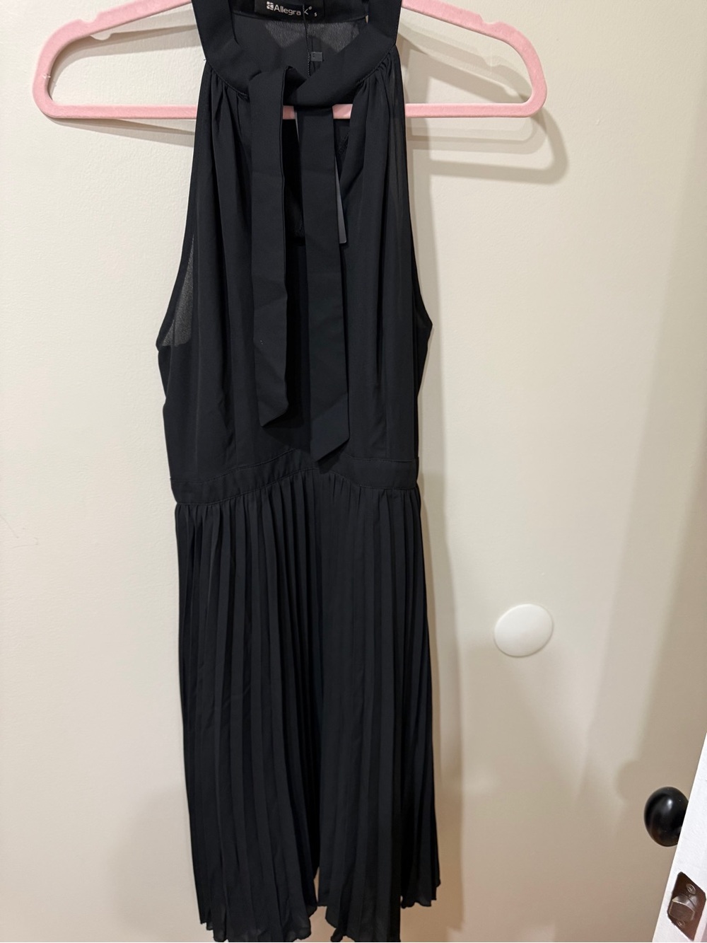 Allegra K Black Halter Tie-Neck Pleated Midi Dress